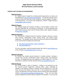 High School Summer Work AP and Honors Level Courses