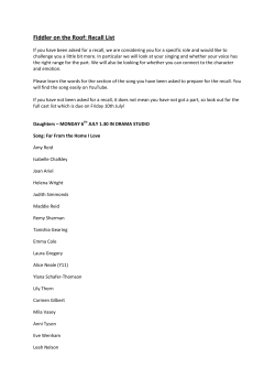 Fiddler on the Roof: Recall List