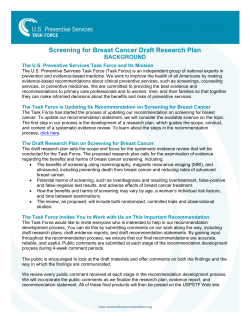 Screening for Breast Cancer Draft Research Plan: Background