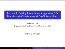 Lecture 9: Solving Linear Nonhomogeneous DEs