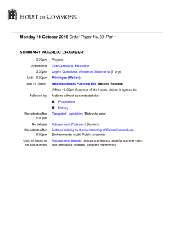 Monday 10 October 2016 Order Paper No.39: Part 1 SUMMARY
