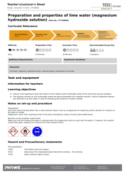 Preparation and properties of lime water (magnesium hydroxide