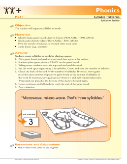 P.031 Syllable Snake - Florida Center for Reading Research