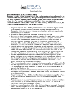 Medicines Policy Medicines Required on an Occasional Basis