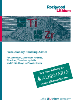 "Precautionary Handling Advice" for Zirconium, Zirconium Hydride