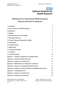 NIHR Research for Patient Benefit (RfPB) Programme Guidance