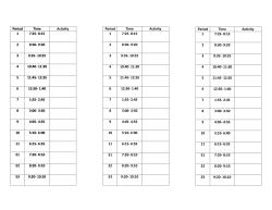 Period Time 1 7:25- 8:15 2 8:30- 9:20 3 9:35- 10:25 4 10:40