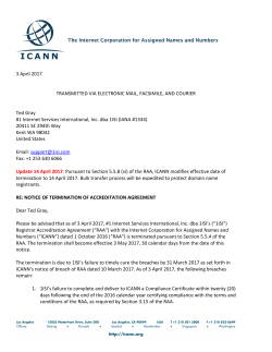 ICANN Sends Notice of Termination to Registrar