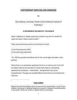 PARTNERSHIP DISPUTES AND REMEDIES by David Bartos