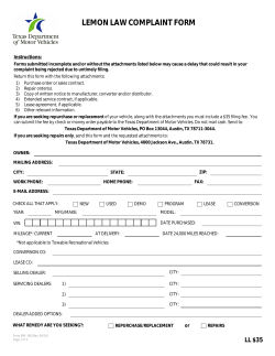 ENF-140 Lemon Law Complaint Form