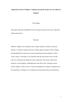 1 Seigniorial Control of Villagers` Litigation beyond the Manor in