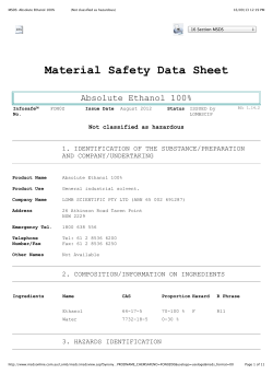 MSDS: Absolute Ethanol 100% (Not classified as hazardous)
