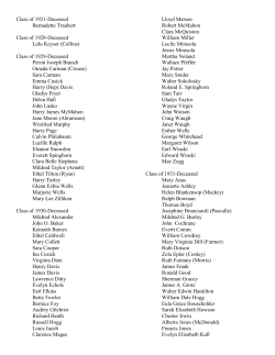 Class of 1921-Deceased Bernadette Traubert Class of 1928