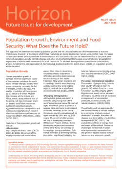 Future issues for development Population Growth, Environment and