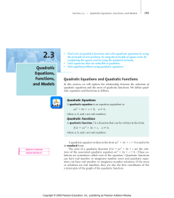 Quadratic Equations, Functions, and Models