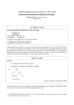 Universals and Variation in Indexical Pronouns AT ONE GLANCE
