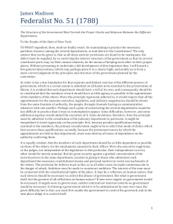 Federalist No. 51 (1788) - UT College of Liberal Arts