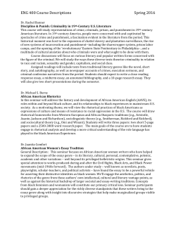 ENG 400 Course Descriptions Spring 2016