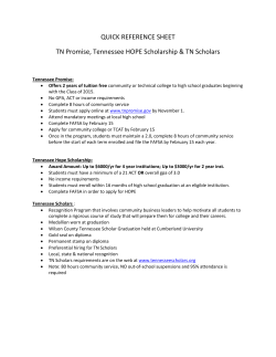 QUICK REFERENCE SHEET TN Promise, Tennessee HOPE