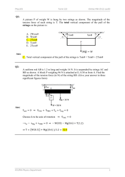 A picture P of weight W is hung by two strings as shown. The