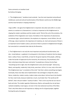 Some comments on Jonathan Israel By Andreas