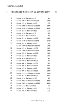 Teacher check list F Rounding to the nearest 10, 100 and 1000 B
