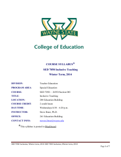 COURSE SYLLABUS* SED 7050 Inclusive Teaching Winter Term