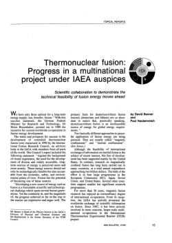 Thermonuclear fusion: Progress in a multinational project