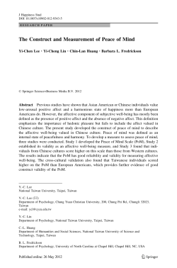 The Construct and Measurement of Peace of Mind - UNC