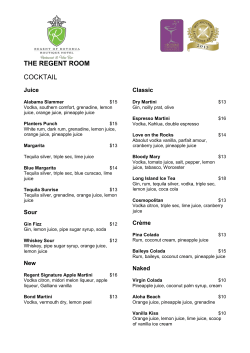 Drinks Menu - Regent of Rotorua