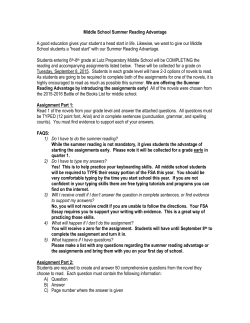 Middle School Summer Reading Advantage A good