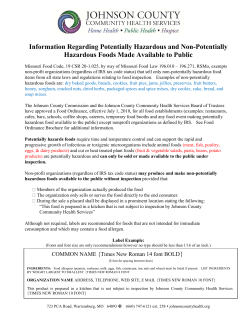 Non-Profit Potentially and Non-Potentially Hazardous Food Code