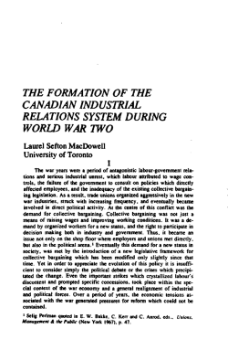 the formation of the canadian industrial relations system during