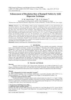 Enhancement of Dissolution Rate of Ramipril Tablets by Solid