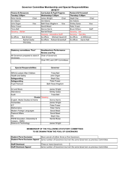 Governor Committee Membership and Special Responsibilities