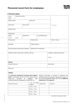 Personnel record form for employees
