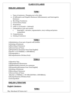 CLASS IX SYLLABUS ENGLISH LANGUAGE TERM I TERM II