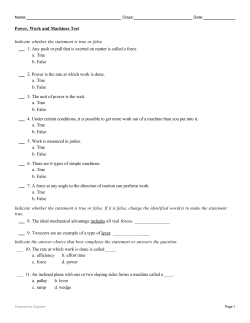 Power, Work and Machines Digital Test