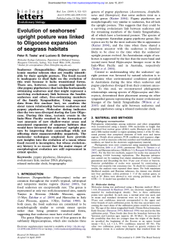 Evolution of seahorses` upright posture was linked to Oligocene
