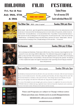 Rust and Bone (MA)15+ photo i.d. required Sunday 28th july 3pm