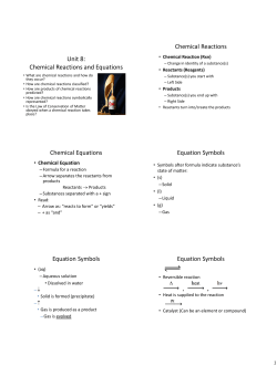 Unit 8: Chemical Reactions and Equations