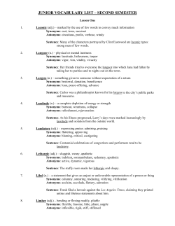 JUNIOR VOCABULARY LIST &ndash; FIRST SEMESTER