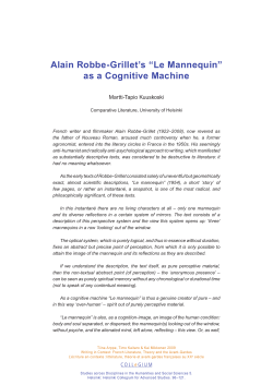 Alain Robbe-Grillet`s &ldquo;Le Mannequin&rdquo; as a Cognitive Machine