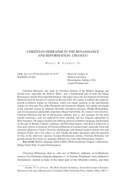 christian hebraism in the renaissance and reformation: croatia?