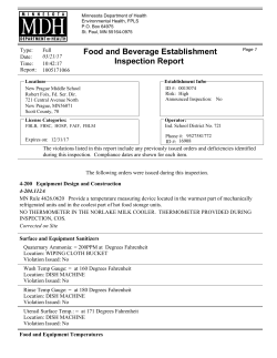 Food and Beverage Establishment Inspection Report