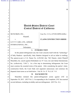 CLAIM CONSTRUCTION ORDER by Judge Otis D