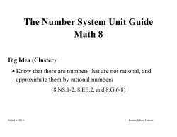 Number Systems Unit Guide (8.NS.1-2 and 8.EE.2) 8.NS.1-2