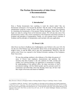 The Puritan Hermeneutics of John Owen: A Recommendation