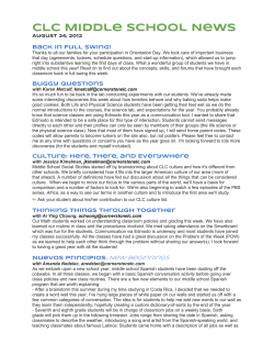 CLC Middle School News - Cornerstone Learning Community