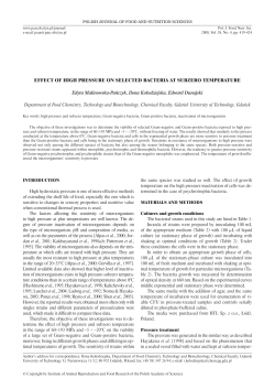EffECT Of HIgH PRESSURE ON SELECTED bACTERIA AT